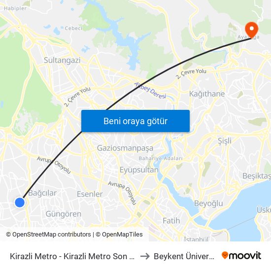 Kirazli Metro - Kirazli Metro Son Du Yönü to Beykent Üniversitesi map