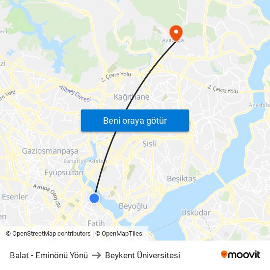 Balat - Eminönü Yönü to Beykent Üniversitesi map