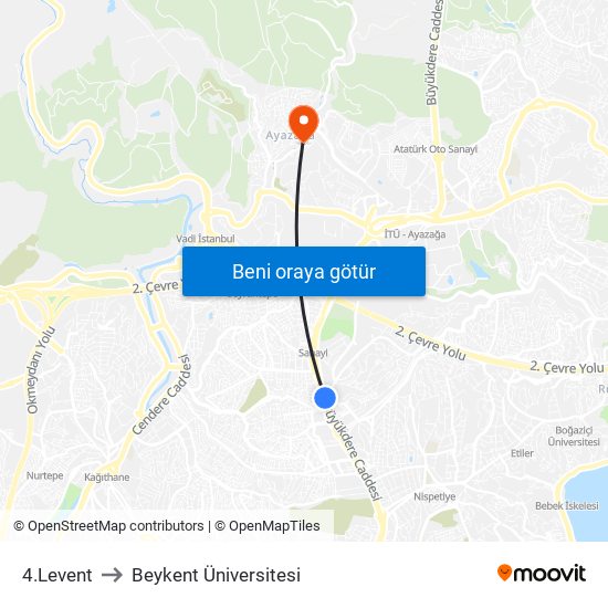 4.Levent to Beykent Üniversitesi map