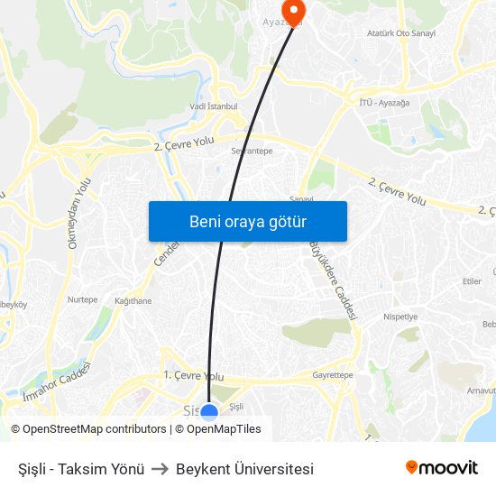 Şişli - Taksim Yönü to Beykent Üniversitesi map