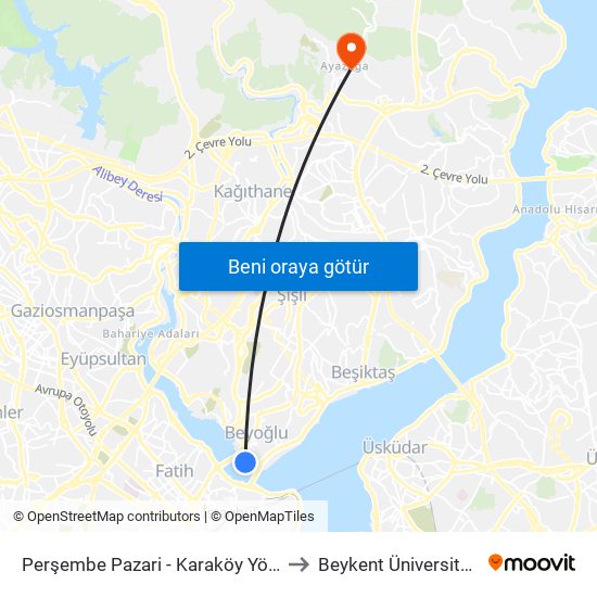 Perşembe Pazari - Karaköy Yönü to Beykent Üniversitesi map