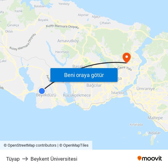 Tüyap to Beykent Üniversitesi map