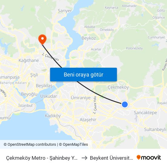 Çekmeköy Metro - Şahinbey Yönü to Beykent Üniversitesi map