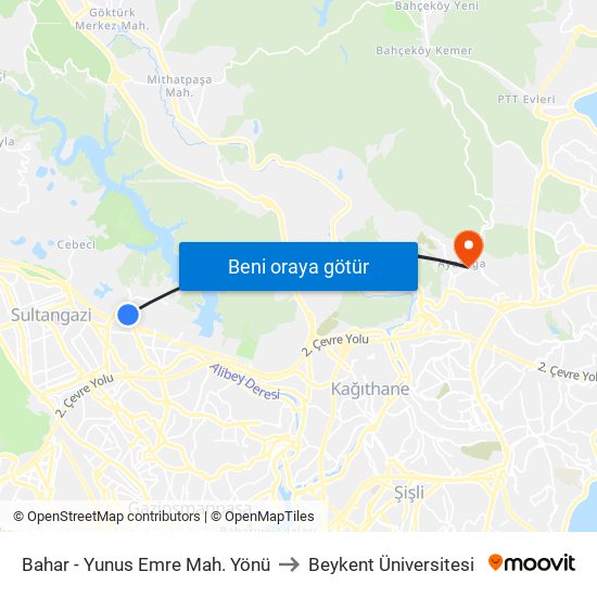 Bahar - Yunus Emre Mah. Yönü to Beykent Üniversitesi map