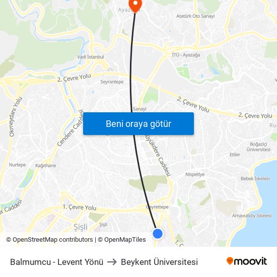 Balmumcu - Levent Yönü to Beykent Üniversitesi map