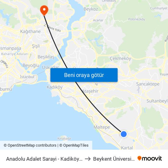 Anadolu Adalet Sarayi - Kadiköy Yönü to Beykent Üniversitesi map