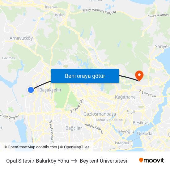 Opal Sitesi / Bakırköy Yönü to Beykent Üniversitesi map