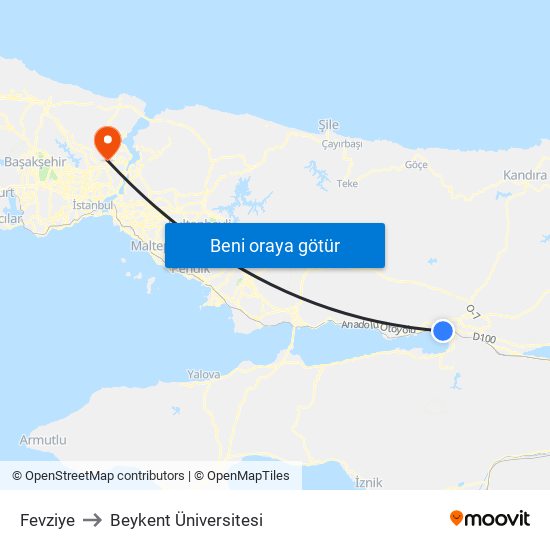 Fevziye to Beykent Üniversitesi map