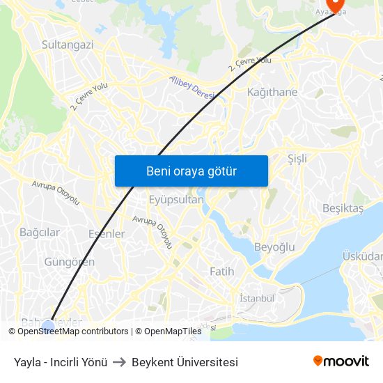 Yayla - Incirli Yönü to Beykent Üniversitesi map