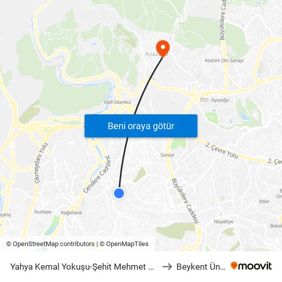 Yahya Kemal Yokuşu-Şehit Mehmet Ali Kiliç - Kagithane Yönü to Beykent Üniversitesi map