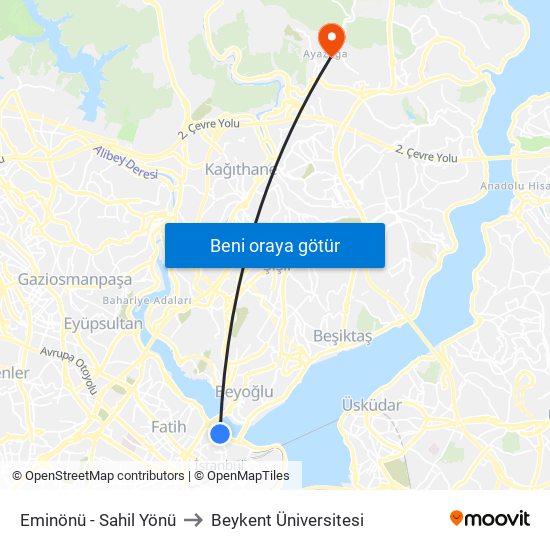 Eminönü - Sahil Yönü to Beykent Üniversitesi map
