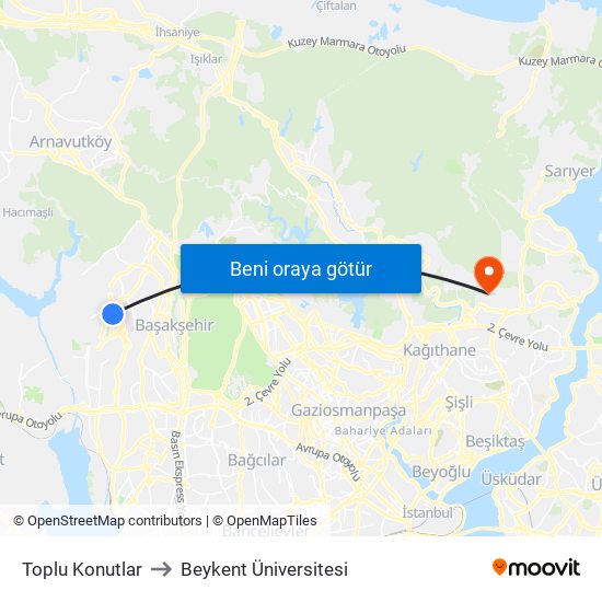 Toplu Konutlar to Beykent Üniversitesi map