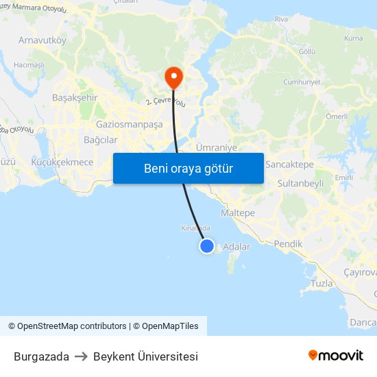 Burgazada to Beykent Üniversitesi map