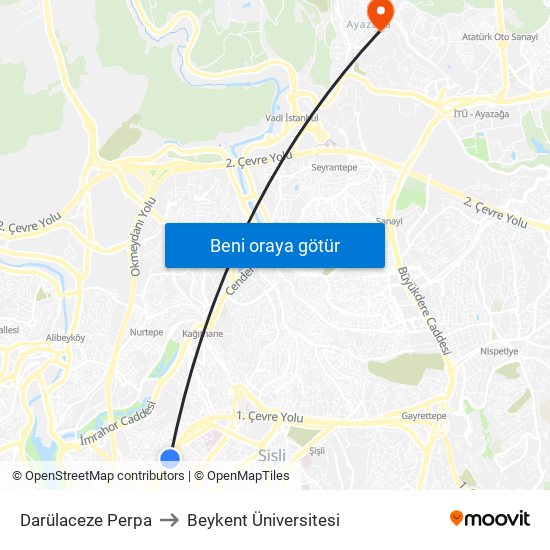 Darülaceze Perpa to Beykent Üniversitesi map