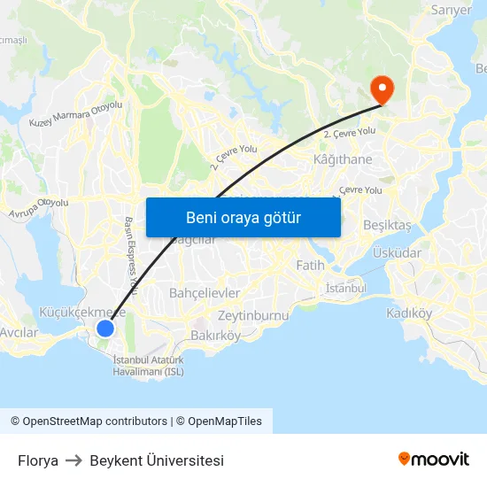 Florya to Beykent Üniversitesi map
