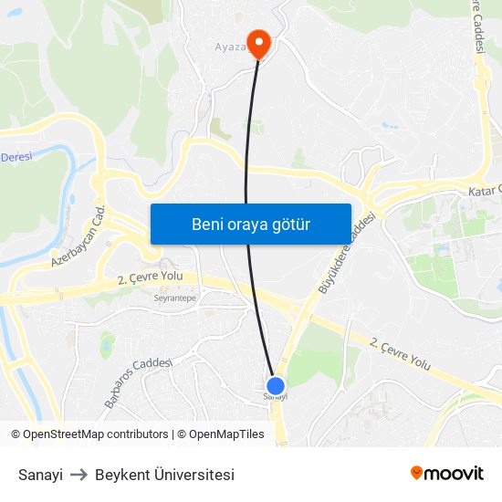 Sanayi to Beykent Üniversitesi map