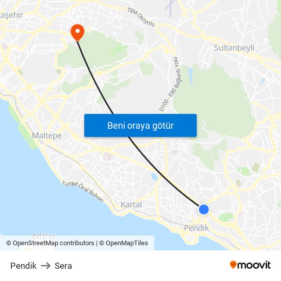 Pendik to Sera map