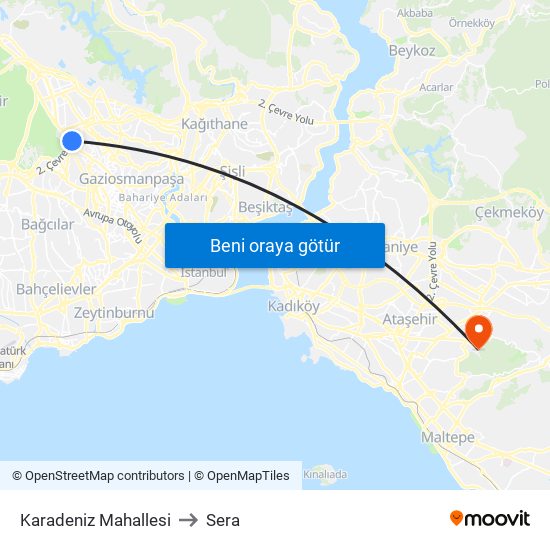 Karadeniz Mahallesi to Sera map