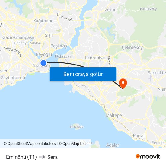 Eminönü (T1) to Sera map