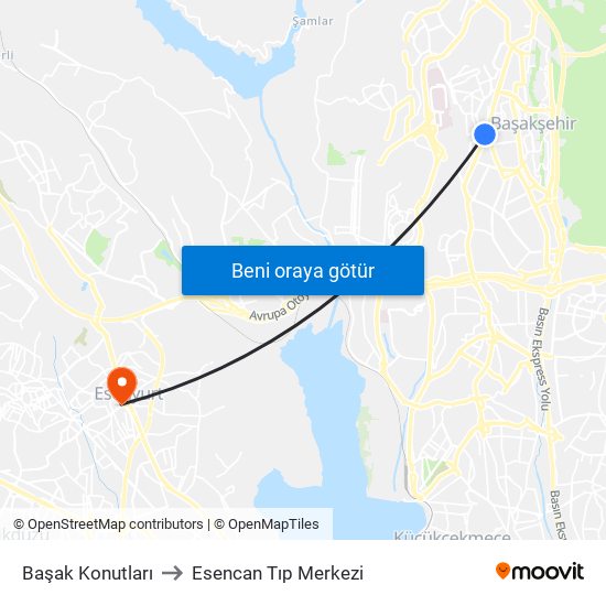 Başak Konutları to Esencan Tıp Merkezi map