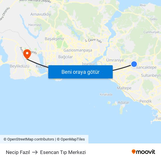 Necip Fazıl to Esencan Tıp Merkezi map