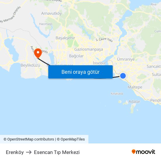 Erenköy to Esencan Tıp Merkezi map