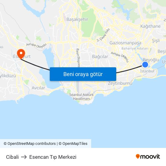 Cibali to Esencan Tıp Merkezi map
