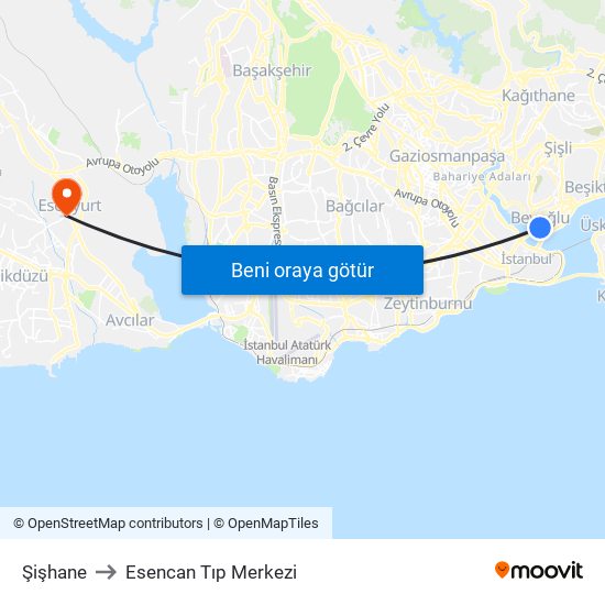 Şişhane to Esencan Tıp Merkezi map