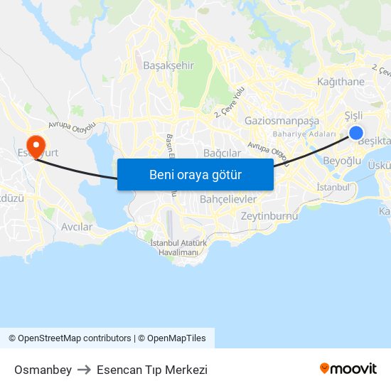 Osmanbey to Esencan Tıp Merkezi map
