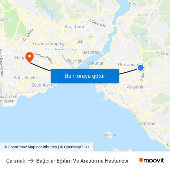 Çakmak to Bağcılar Eğitim Ve Araştırma Hastanesi map