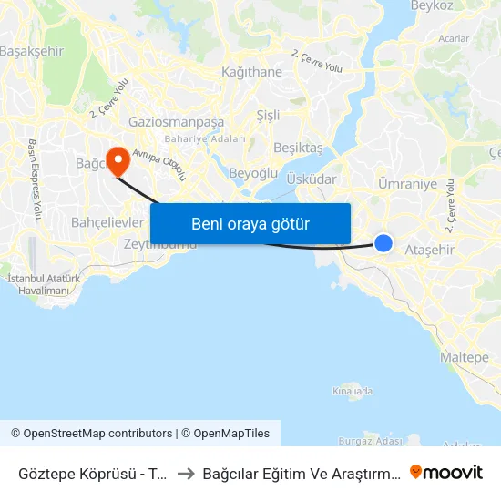 Göztepe Köprüsü - Tuzla Yönü to Bağcılar Eğitim Ve Araştırma Hastanesi map