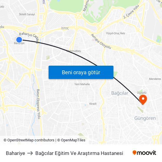 Bahariye to Bağcılar Eğitim Ve Araştırma Hastanesi map