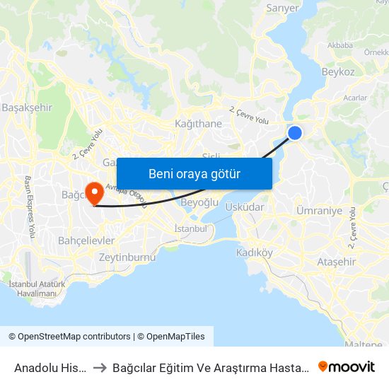 Anadolu Hisarı to Bağcılar Eğitim Ve Araştırma Hastanesi map