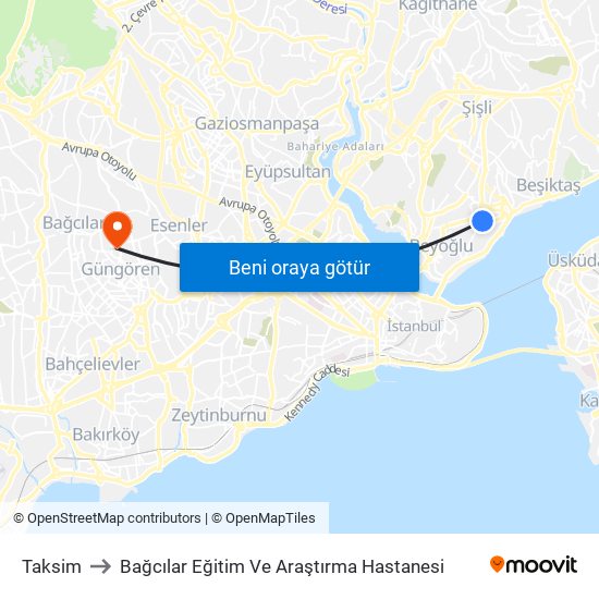 Taksim to Bağcılar Eğitim Ve Araştırma Hastanesi map
