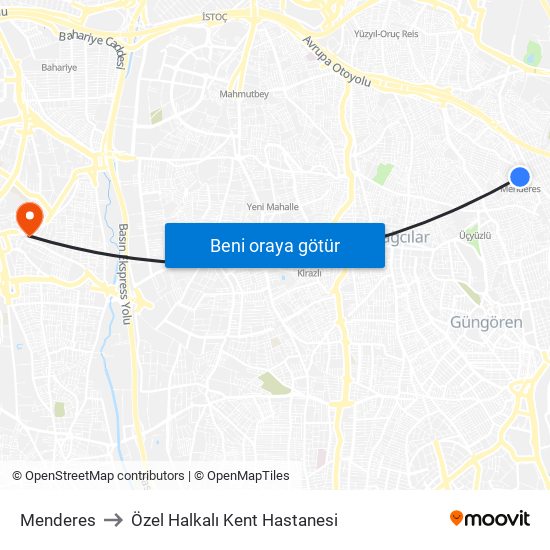 Menderes to Özel Halkalı Kent Hastanesi map