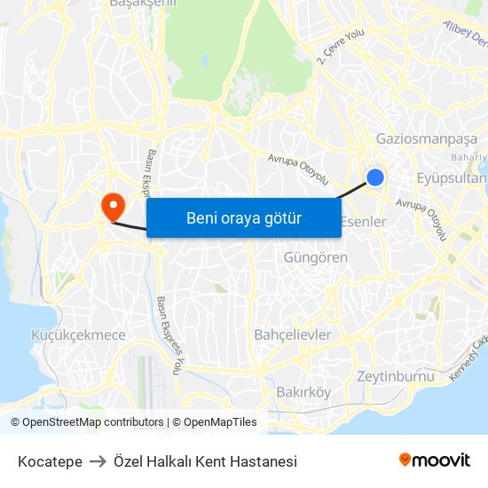 Kocatepe to Özel Halkalı Kent Hastanesi map
