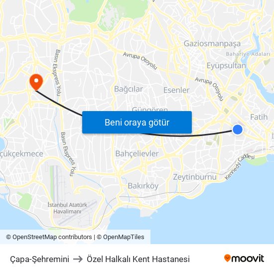 Çapa-Şehremini to Özel Halkalı Kent Hastanesi map