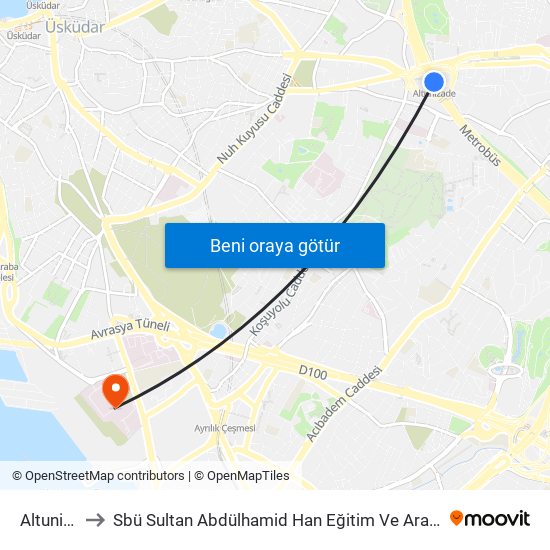 Altunizade to Sbü Sultan Abdülhamid Han Eğitim Ve Araştırma Hastanesi map