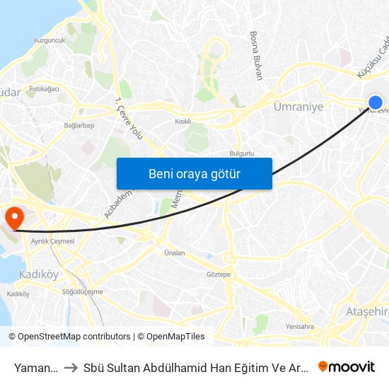 Yamanevler to Sbü Sultan Abdülhamid Han Eğitim Ve Araştırma Hastanesi map