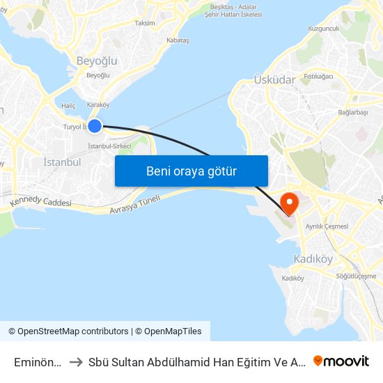 Eminönü (T1) to Sbü Sultan Abdülhamid Han Eğitim Ve Araştırma Hastanesi map
