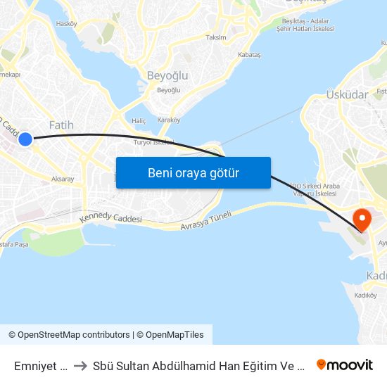 Emniyet - Fatih to Sbü Sultan Abdülhamid Han Eğitim Ve Araştırma Hastanesi map