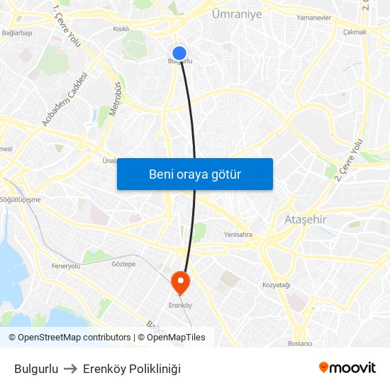 Bulgurlu to Erenköy Polikliniği map