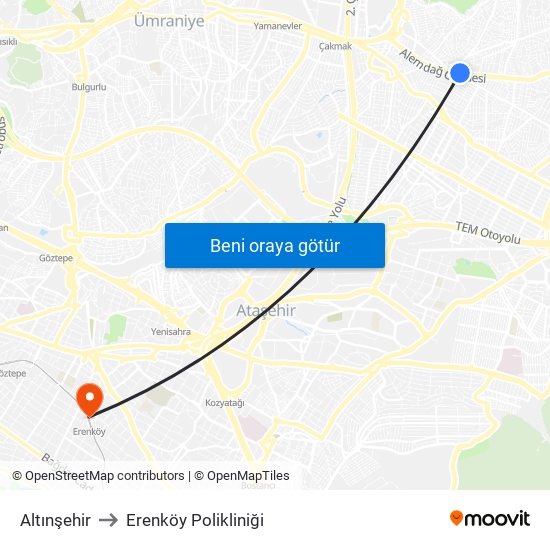 Altınşehir to Erenköy Polikliniği map