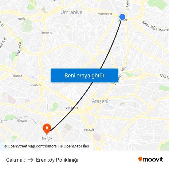 Çakmak to Erenköy Polikliniği map