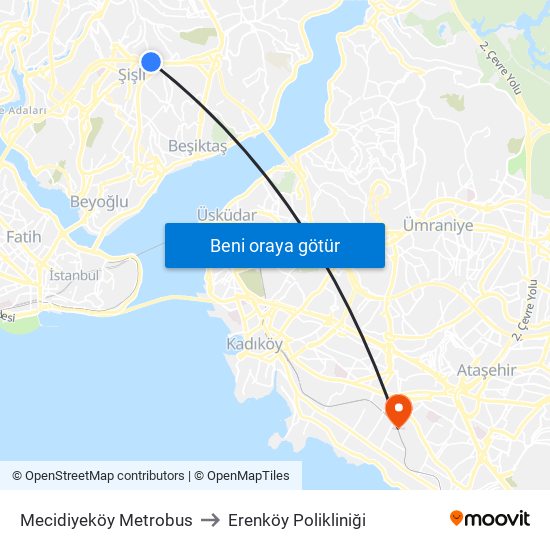 Mecidiyeköy Metrobus to Erenköy Polikliniği map