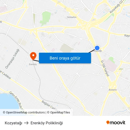 Kozyatağı to Erenköy Polikliniği map