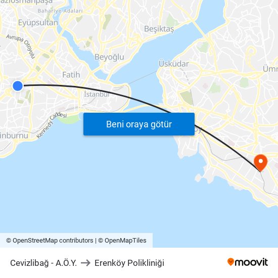 Cevizlibağ - A.Ö.Y. to Erenköy Polikliniği map