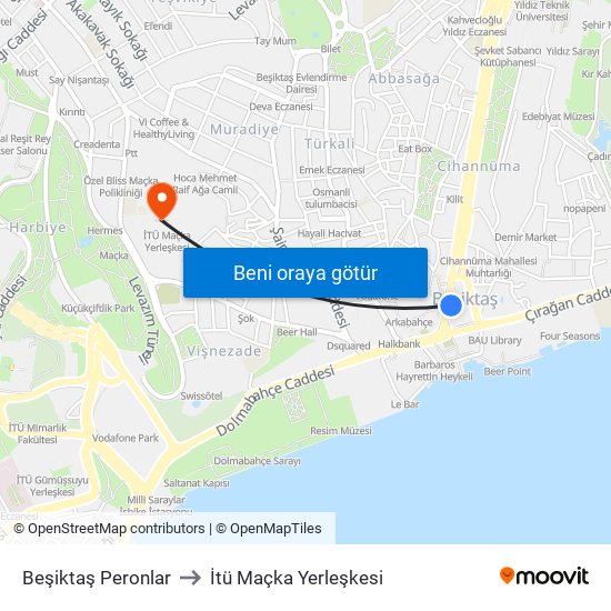 Beşiktaş Peronlar to İtü Maçka Yerleşkesi map
