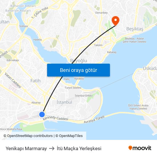 Yenikapı Marmaray to İtü Maçka Yerleşkesi map