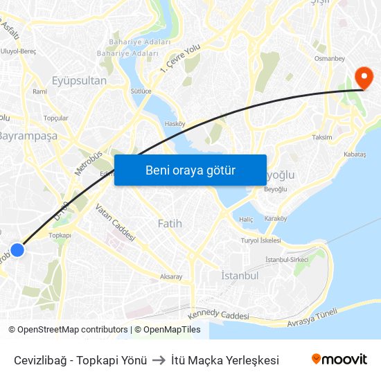 Cevizlibağ - Topkapi Yönü to İtü Maçka Yerleşkesi map